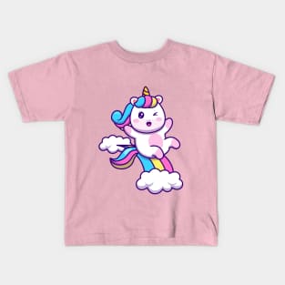 Cute Unicorn - Rainbow and Clouds Kids T-Shirt